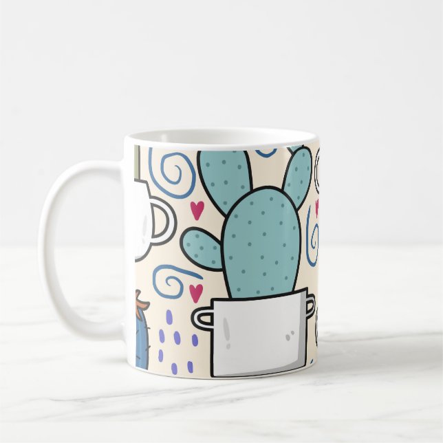 Llama Cactus: Hand-Drawn Seamless Design Coffee Mug (Left)