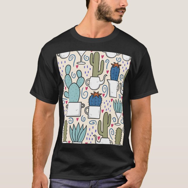 Llama Cactus: Hand-Drawn Seamless Design T-Shirt (Front)