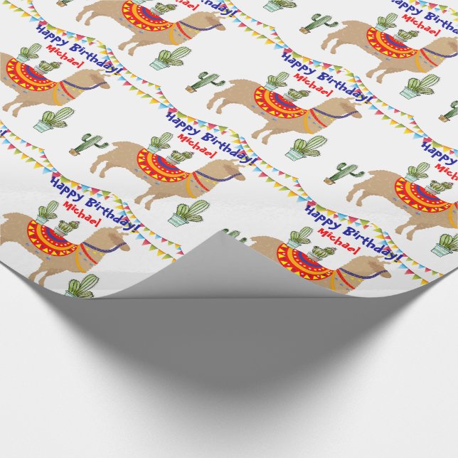 llama Cactus happy birthday wrapping paper (Corner)