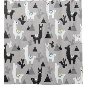 Llama cactus mountains, seamless pattern.