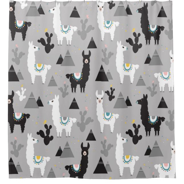 Llama cactus mountains, seamless pattern. (Front)
