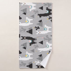 Llama cactus mountains, seamless pattern. bath towel