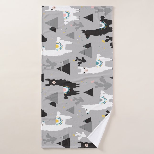 Llama cactus mountains, seamless pattern. bath towel (Bath Towel)