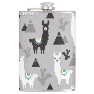 Llama cactus mountains, seamless pattern. hip flask