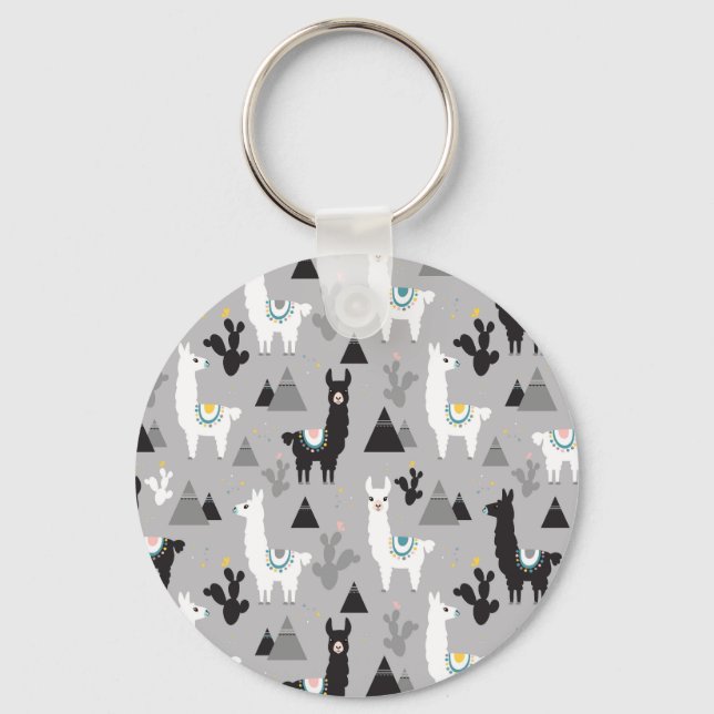 Llama cactus mountains, seamless pattern. keychain (Front)