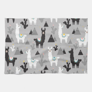 Llama cactus mountains, seamless pattern. kitchen towel