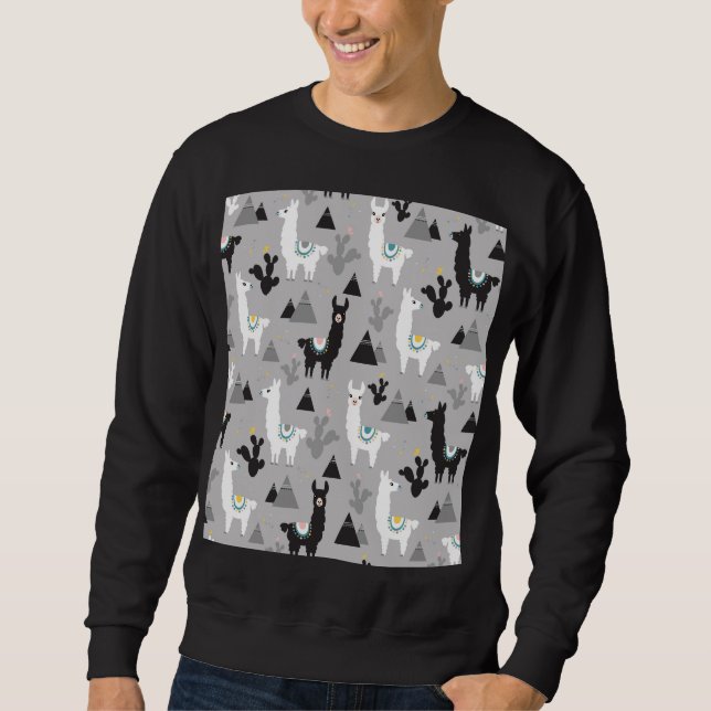 Llama cactus mountains, seamless pattern. sweatshirt (Front)