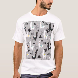 Llama cactus mountains, seamless pattern. T-Shirt