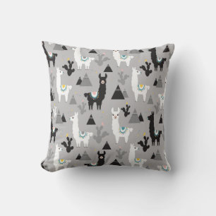 Llama cactus mountains, seamless pattern. throw pillow