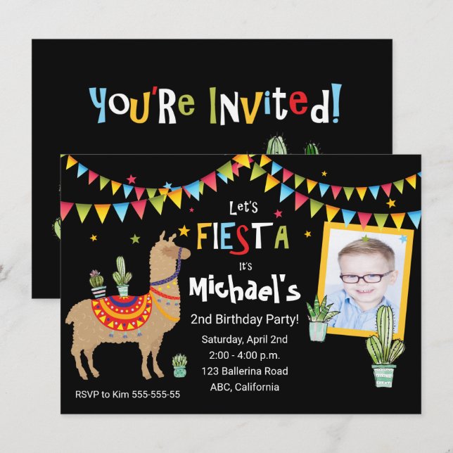 llama Cactus photo personalized birthday party Invitation (Front/Back)