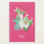 Llama Cactus Watercolor Scene Hot Pink Planner<br><div class="desc">Pretty llama scene in watercolor, which you can personalize with your name or custom text. Cute white woolly llama with a flower in her hair, traditional Peruvian coloured tassels and a matching saddle mat. This little beauty is standing in a flowering cactus garden with pretty pink and yellow blooms. This...</div>