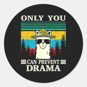 Llama Camping Only You Can Prevent Drama Vintage C Classic Round Sticker