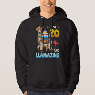 Llama Carrying Birthday Cake I'm 20 Years Old And  Hoodie