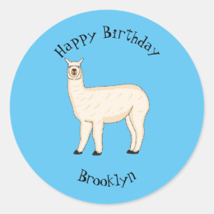 Llama cartoon illustration classic round sticker