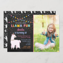 Llama Chalk Birthday Party Photo Invitation