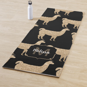 Llama Champagne Gold Sparkles pattern Monogram Yoga Mat