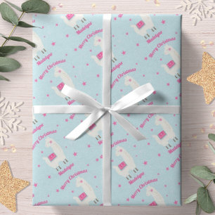 llama Christmas Blue Snow Stars Personalized Wrapping Paper