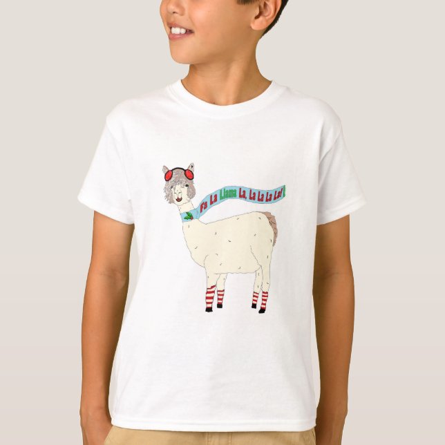Llama Christmas Fa la llama la T-Shirt (Front)