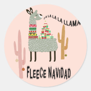 Llama Christmas Funny Fleece Navidad Classic Round Sticker