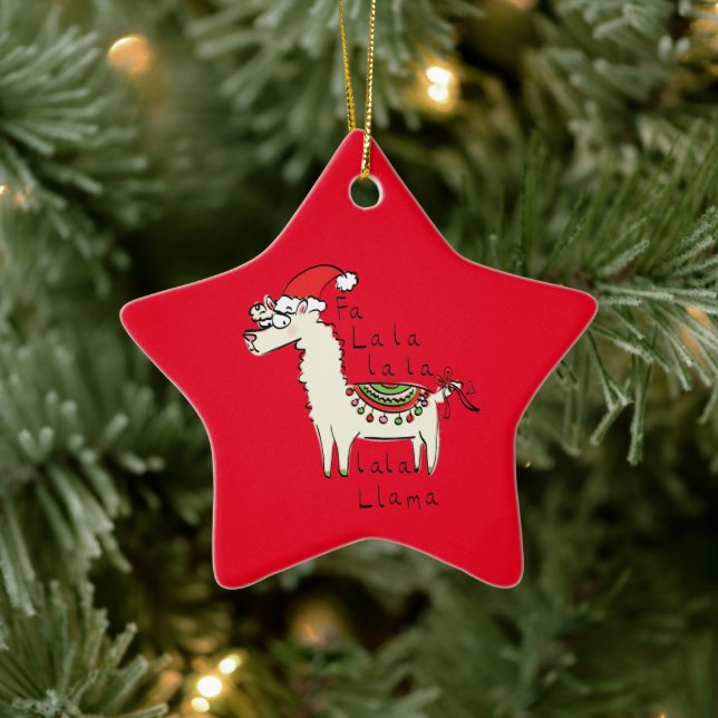Llama Christmas Kids Cute Funny Ceramic Ornament (Tree)