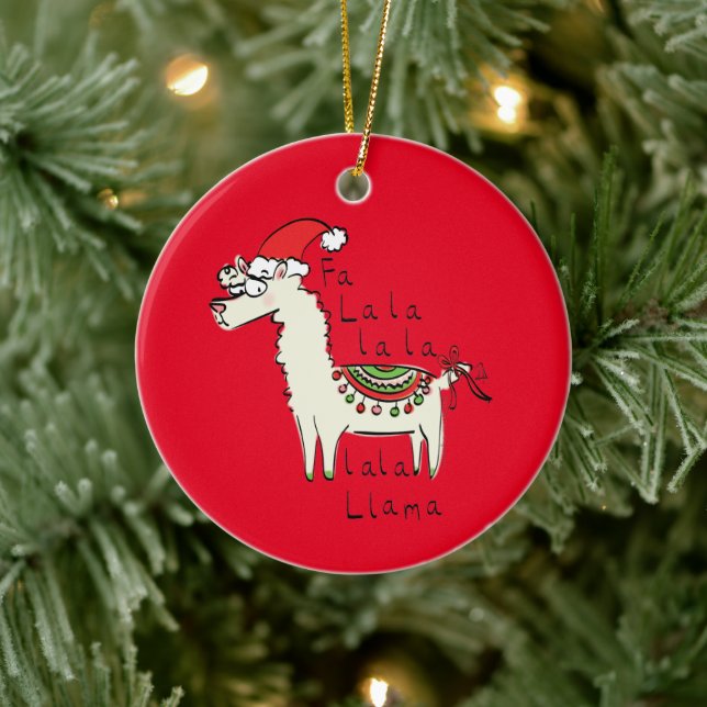 Llama Christmas Kids Cute Funny Ceramic Ornament (Tree)