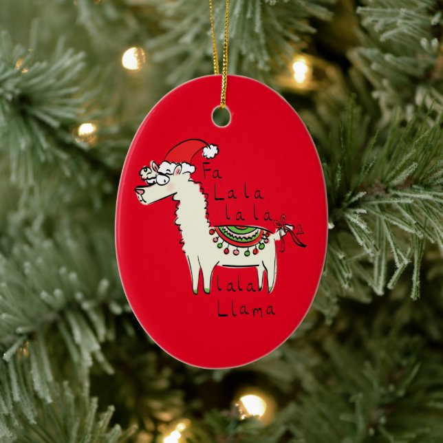 Llama Christmas Kids Cute Funny Ceramic Ornament (Tree)