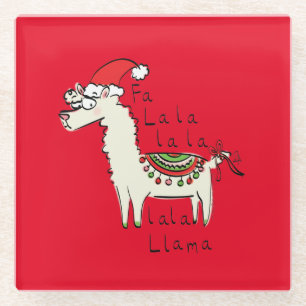 Llama Christmas Kids Cute Funny Glass Coaster