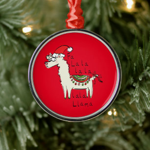 Llama Christmas Kids Cute Funny Metal Ornament