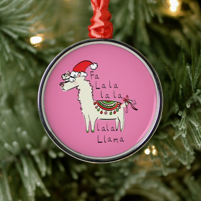 Llama Christmas Kids Cute Funny Metal Ornament (Tree)