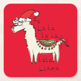 Llama Christmas Kids Cute Funny Square Paper Coaster