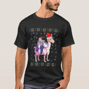 Llama Christmas Kids Santa Hat Sloth Panda Lover T-Shirt