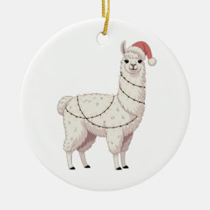 Llama Christmas Lights Sturdy Animals Lover Alpaca Ceramic Ornament