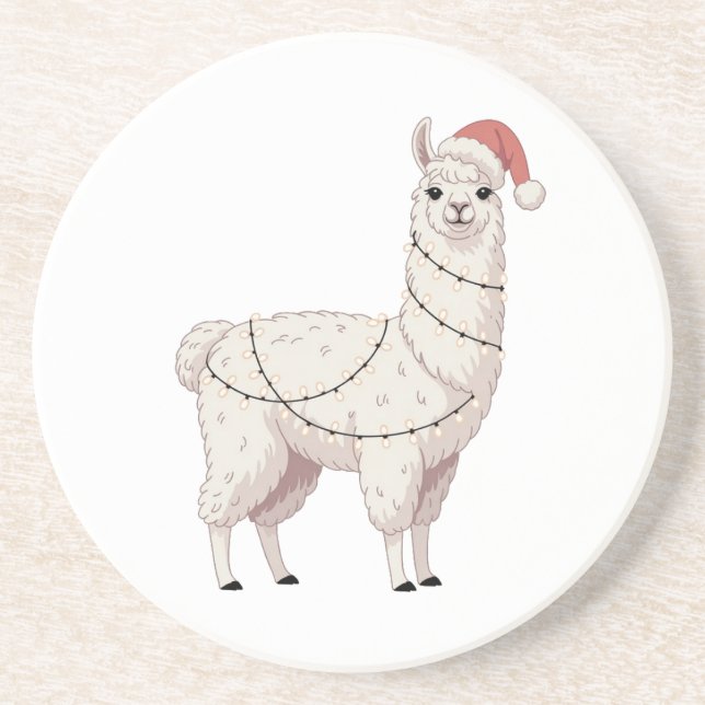 Llama Christmas Lights Sturdy Animals Lover Alpaca Coaster (Front)