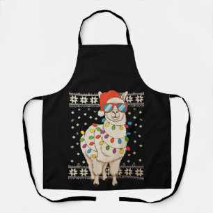 Llama Christmas Lights Ugly Xmas Sweater Holiday Apron