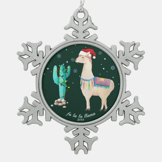 Llama Christmas Ornament - Personalized Pewter (Front)