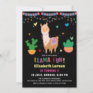 Llama Colourful Kids Birthday Party Invitation