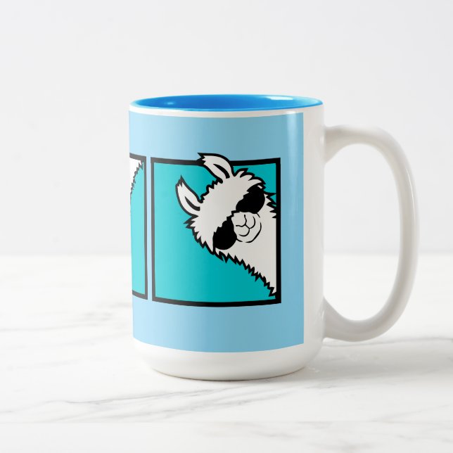 Llama Cool Peeking Sunglasses Furry Animal Trio Two-Tone Coffee Mug (Right)