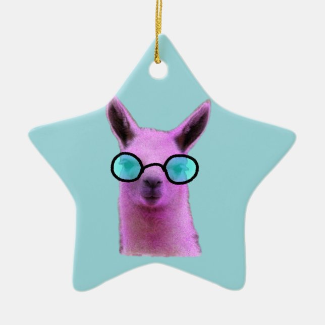 Llama cool rose ! Ornement de Noël céramique (Devant)