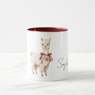 Llama Cream Bow Red Hearts Mug