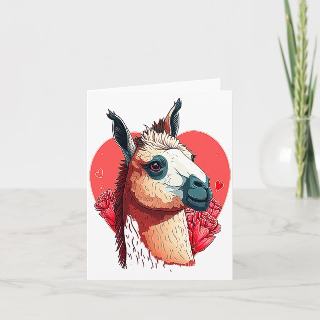Llama Cute Alpaca Valentines Day Animal  Card (Front)