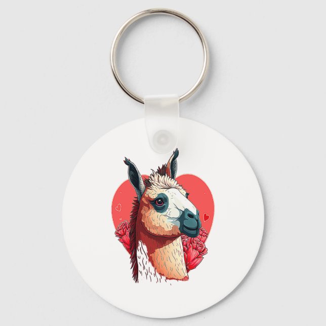 Llama Cute Alpaca Valentines Day Animal  Keychain (Front)