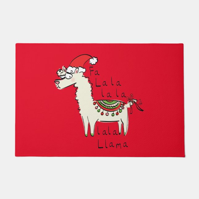 Llama Cute Funny Christmas Holiday Doormat (Front)