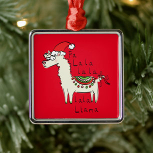Llama Cute Funny Christmas Holiday Kids Metal Ornament