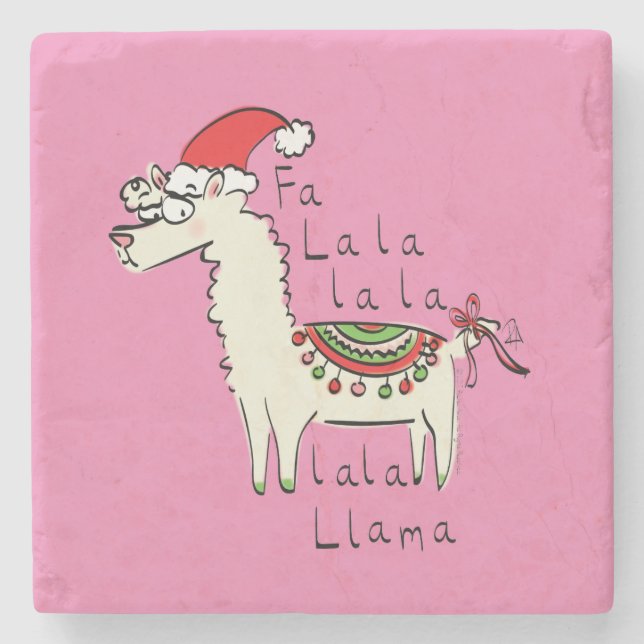 Llama Cute Funny Christmas Holiday Kids Stone Coaster (Front)