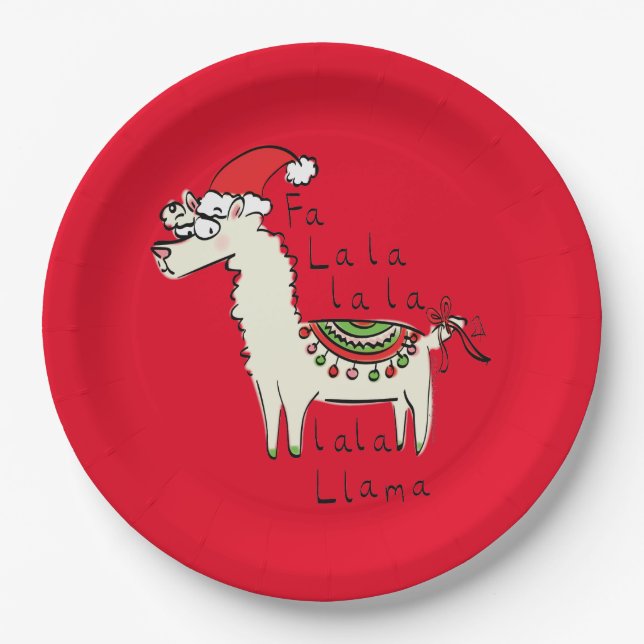 Llama Cute Funny Christmas Holiday Paper Plate (Front)