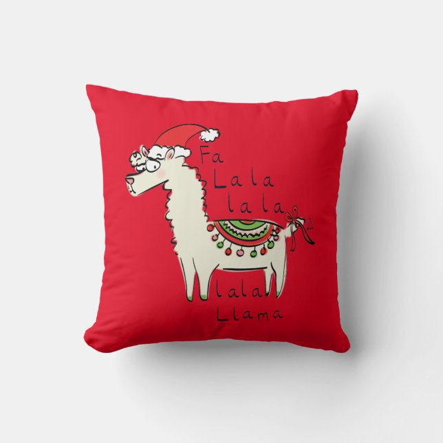 Llama Cute Funny Christmas Holiday Throw Pillow (Front)