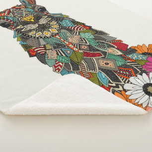 llama daisy love chalk sherpa blanket