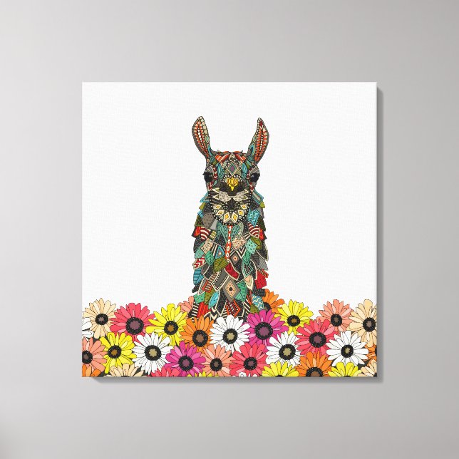 llama daisy love white canvas print (Front)