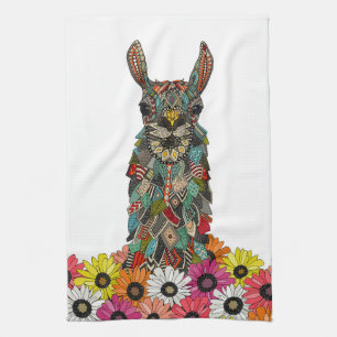 llama daisy love white kitchen towel