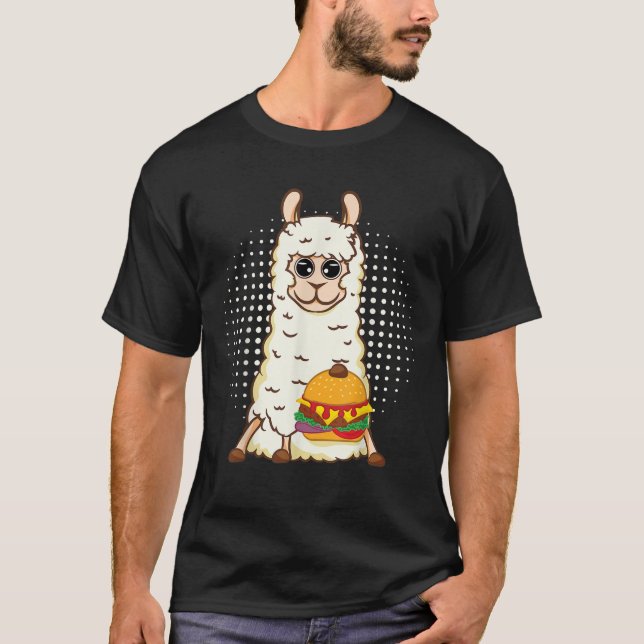 Llama Design Surprise Funny Sitting Llama W Burger T-Shirt (Front)